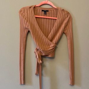 Dusty rose ribbed Forever 21 wrap-around cardigan with long sleeves 💕